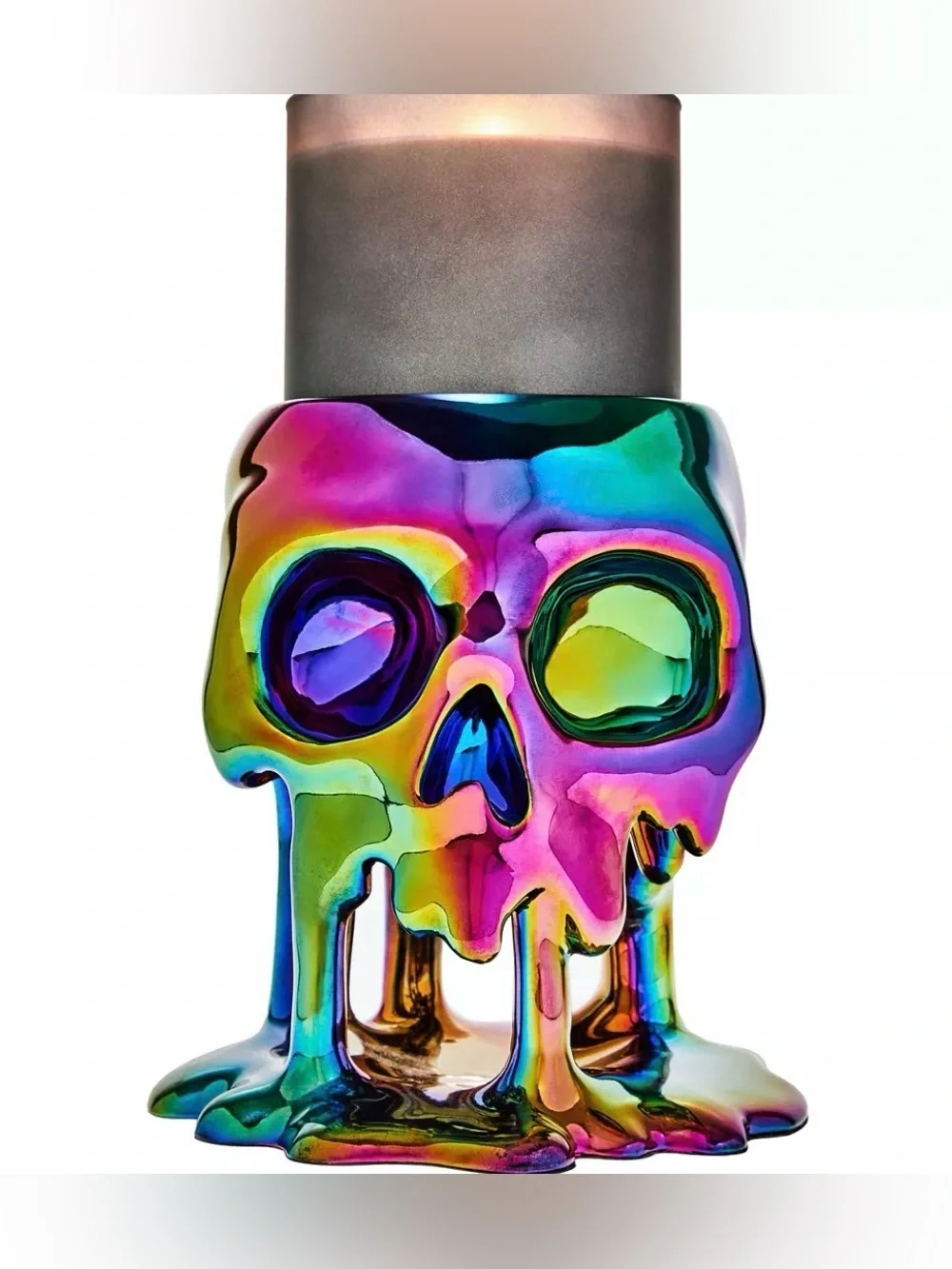 Iridescent Dripping skull 3 Wick candle holder